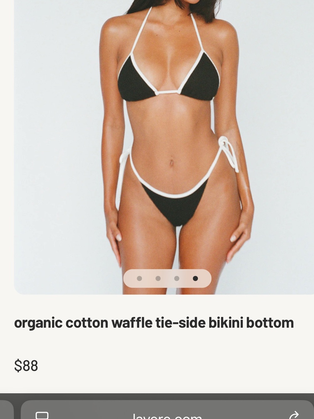 Organic Cotton Black Tie-Side Bikini Bottom with White Trim